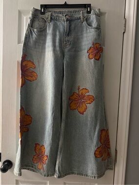 OH Jeans Super Wide Leg Flower Jeans XL